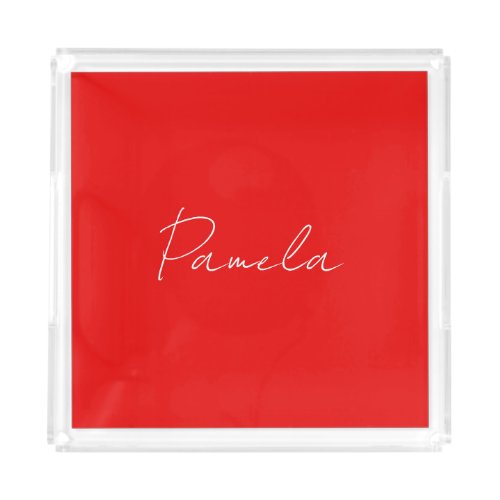 Elegant Name Minimalist Classical Warm Red Acrylic Tray