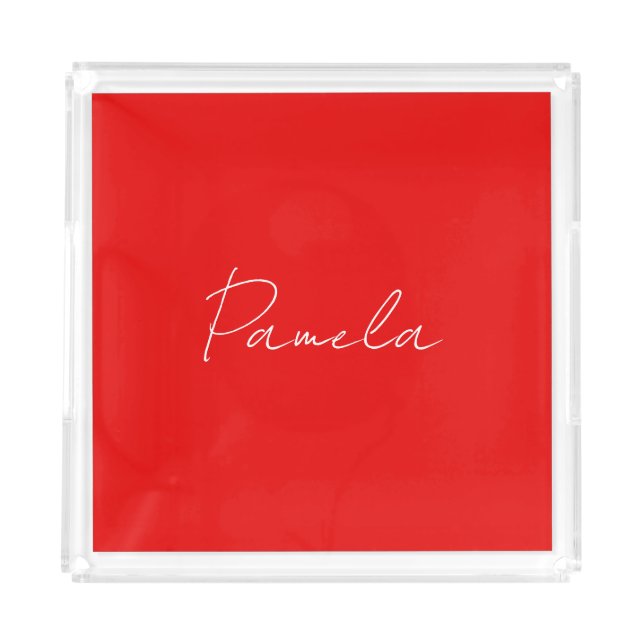 Elegant Name Minimalist Classical Warm Red Acrylic Tray (Front)
