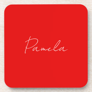 Elegant Name Minimalist Classical Warm Red Beverage Coaster