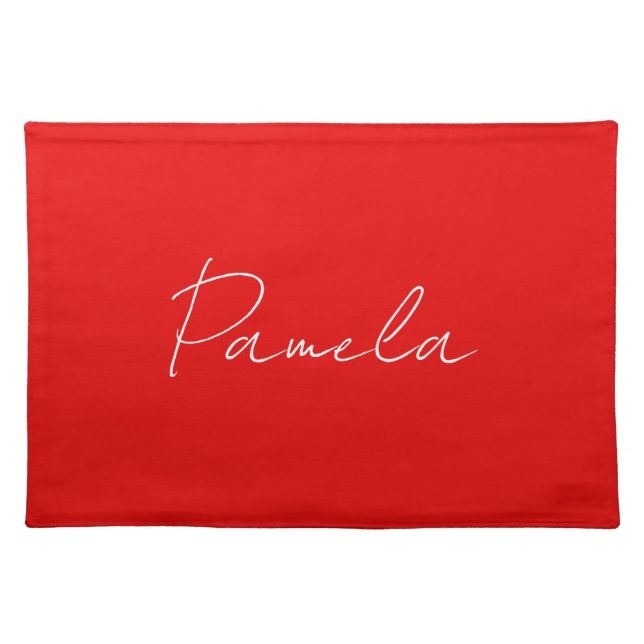 Elegant Name Minimalist Classical Warm Red Cloth Placemat (Front)