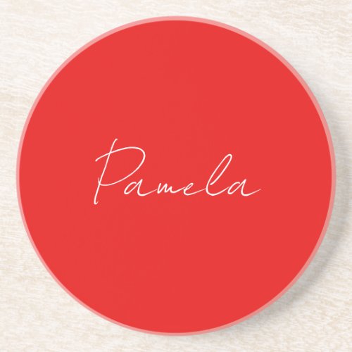 Elegant Name Minimalist Classical Warm Red Coaster