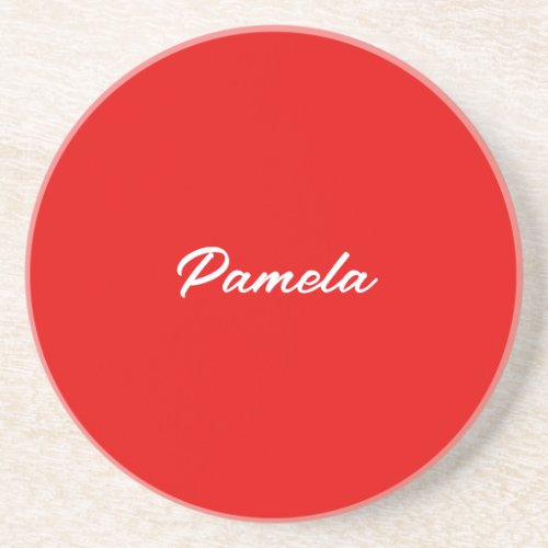 Elegant Name Minimalist Classical Warm Red Coaster