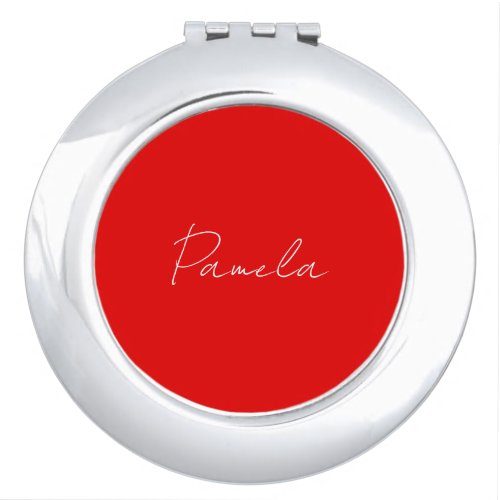 Elegant Name Minimalist Classical Warm Red Compact Mirror