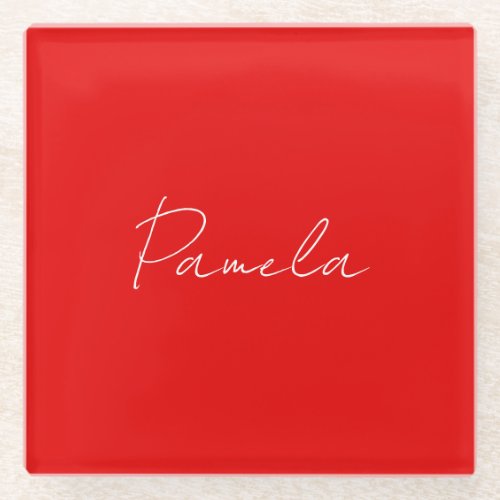 Elegant Name Minimalist Classical Warm Red Glass Coaster