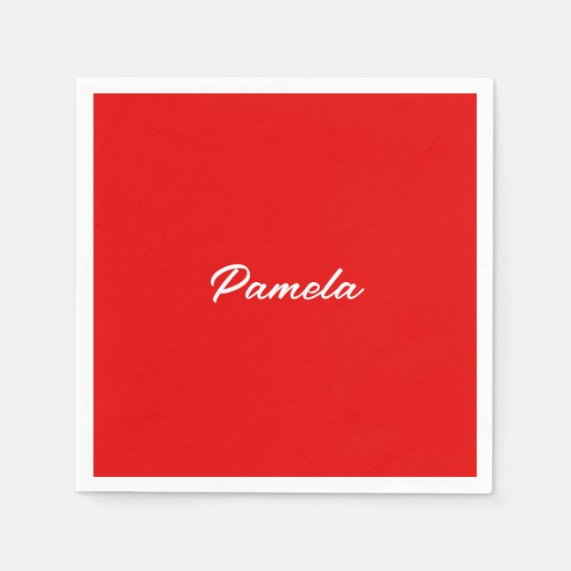 Elegant Name Minimalist Classical Warm Red Napkins (Front)