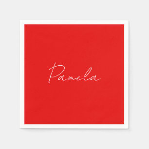 Elegant Name Minimalist Classical Warm Red Napkins