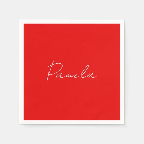 Elegant Name Minimalist Classical Warm Red Napkins