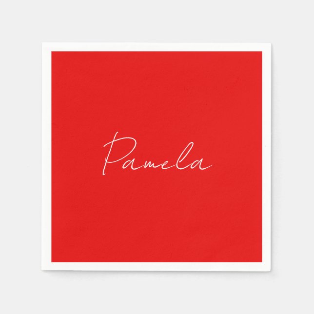 Elegant Name Minimalist Classical Warm Red Napkins (Front)