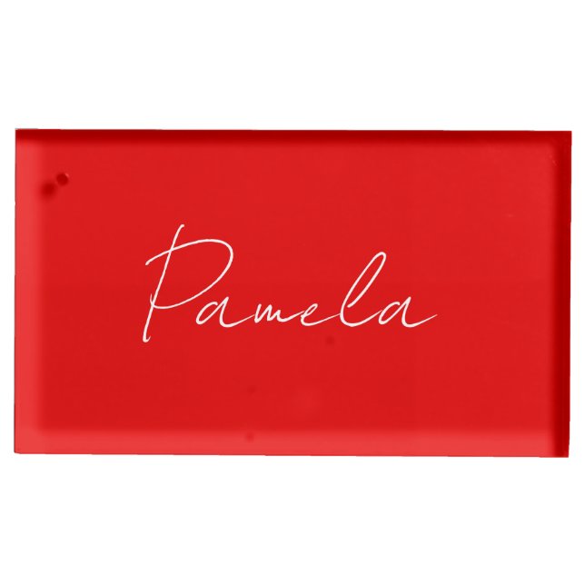 Elegant Name Minimalist Classical Warm Red Place Card Holder (Front)