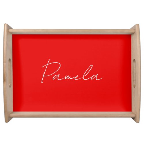 Elegant Name Minimalist Classical Warm Red Serving Tray
