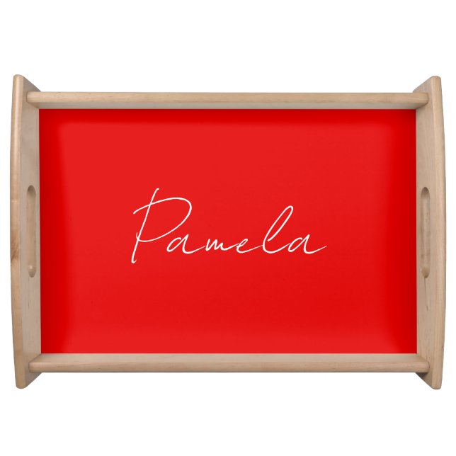 Elegant Name Minimalist Classical Warm Red Serving Tray (Front)