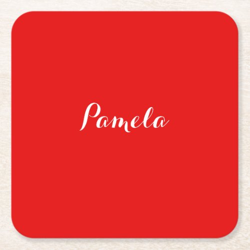 Elegant Name Minimalist Classical Warm Red Square Paper Coaster