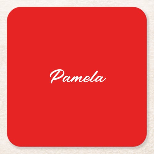 Elegant Name Minimalist Classical Warm Red Square Paper Coaster