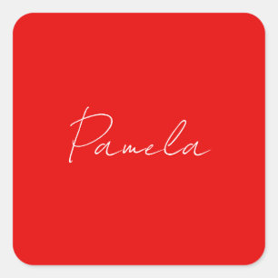 Elegant Name Minimalist Classical Warm Red Square Sticker