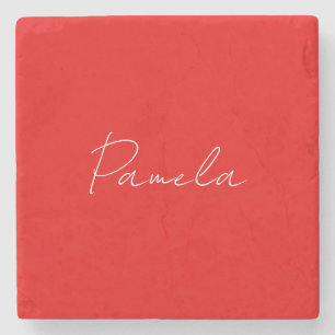 Elegant Name Minimalist Classical Warm Red Stone Coaster