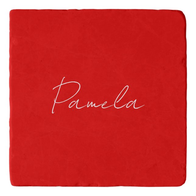 Elegant Name Minimalist Classical Warm Red Trivet (Front)