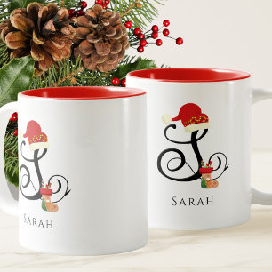 Elegant Name Modern Initial Letter S Christmas Two-Tone Coffee Mug