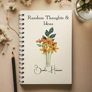 Elegant Name Modern Paper Quilled Flowers Notebook