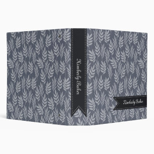 Elegant Name Modern Slate Gray Leaves Pattern Binder