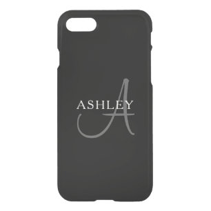 Elegant Name Monogram   Black & Grey iPhone SE/8/7 Case