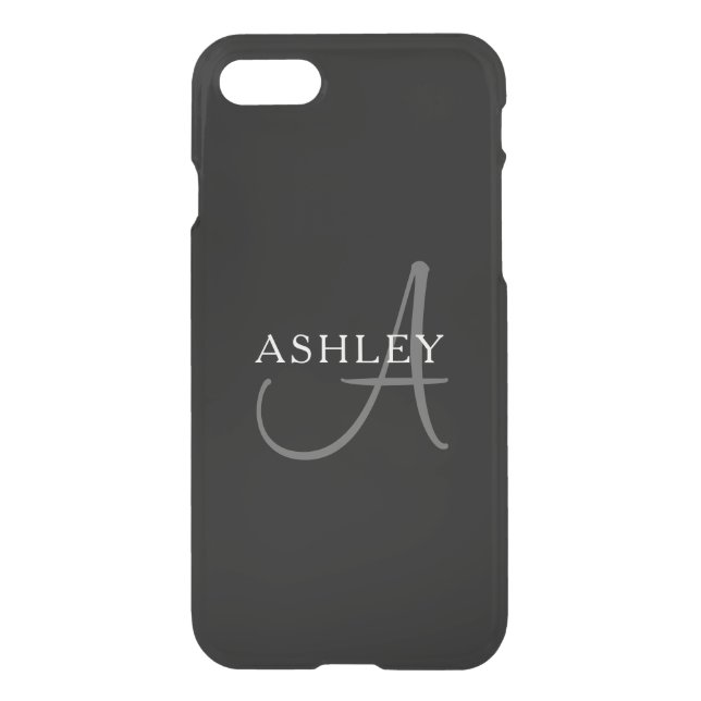 Elegant Name Monogram | Black & Grey Uncommon iPhone Case (Back)