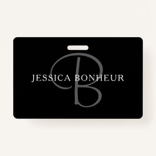 Elegant Name Monogram Black White & Grey Badge