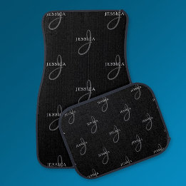 Elegant Name & Monogram | Black, White & Grey Car Floor Mat