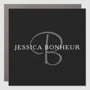 Elegant Name Monogram   Black White & Grey Car Magnet