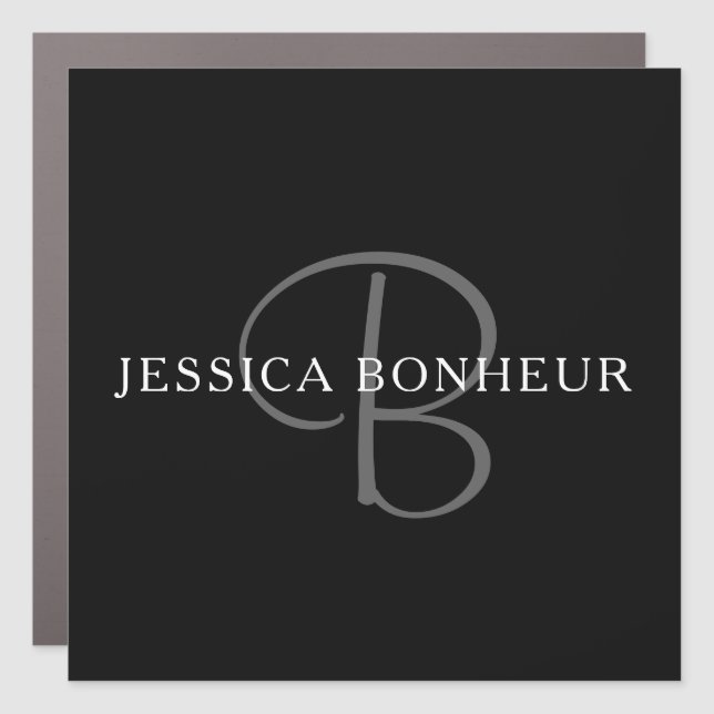 Elegant Name Monogram | Black White & Grey Car Magnet (Front)
