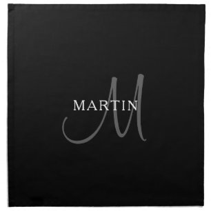 Elegant Name Monogram Black White & Grey Cloth Napkin