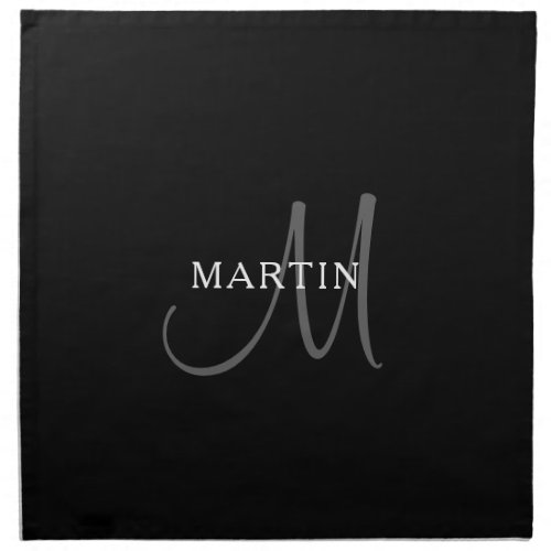 Elegant Name Monogram  Black White  Grey Cloth Napkin