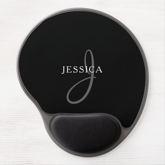 Elegant Name Monogram | Black White & Grey Gel Mouse Pad (Front)