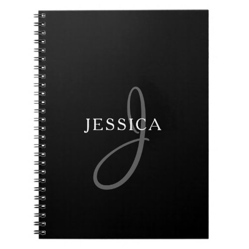 Elegant Name Monogram  Black White  Grey Notebook