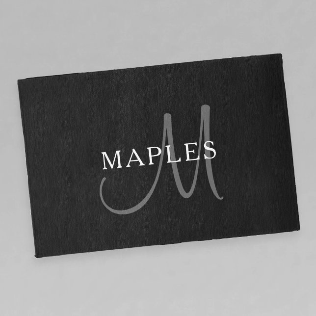 Elegant Name Monogram | Black White & Grey Outdoor Rug (Creator Uploaded)