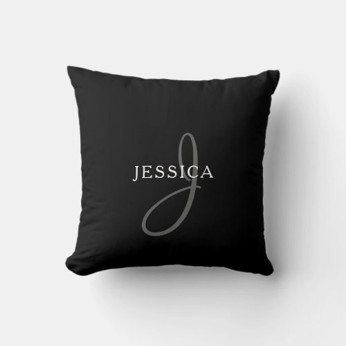 Elegant Name Monogram  Black White  Grey Throw Pillow