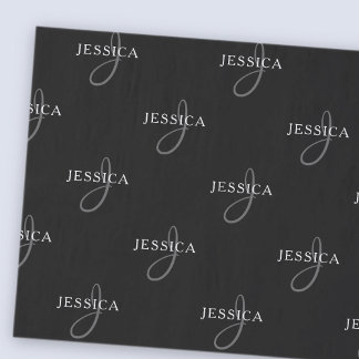 Elegant Name & Monogram | Black, White & Grey Tissue Paper