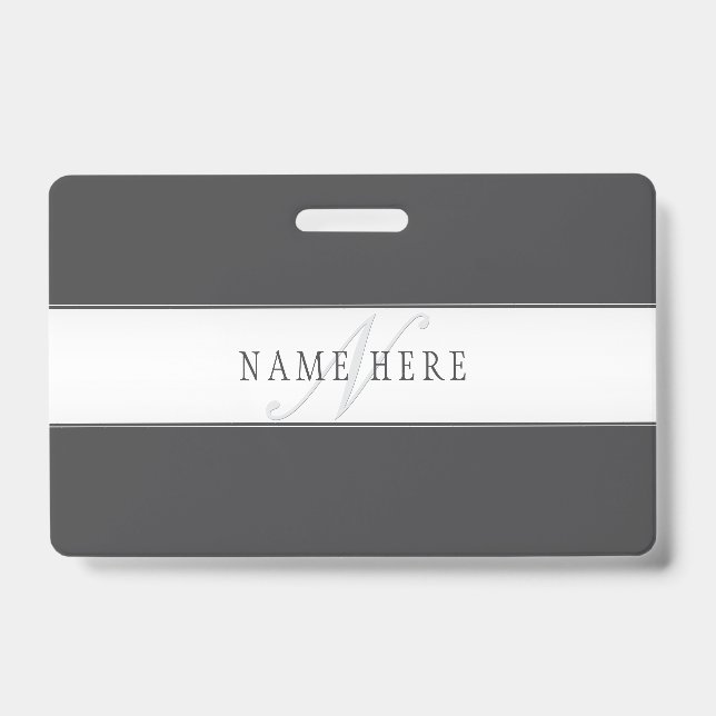 Elegant Name & Monogram | Dark & Light Grey  Badge (Front)