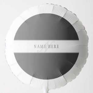 Elegant Name & Monogram Dark & Light Grey Balloon