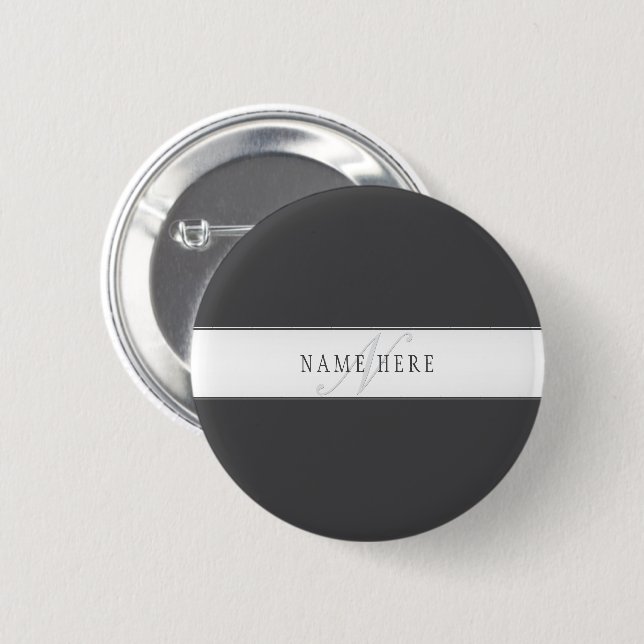 Elegant Name & Monogram | Dark & Light Grey  Button (Front & Back)