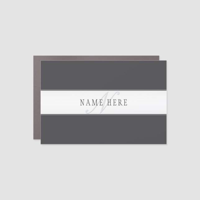 Elegant Name & Monogram | Dark & Light Grey  Car Magnet (Front)