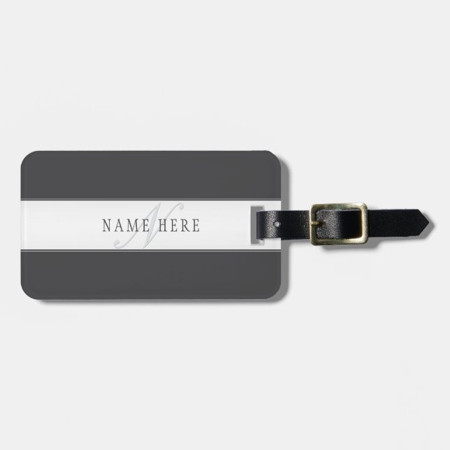 Elegant Name & Monogram | Dark & Light Grey  Luggage Tag (Front Horizontal)