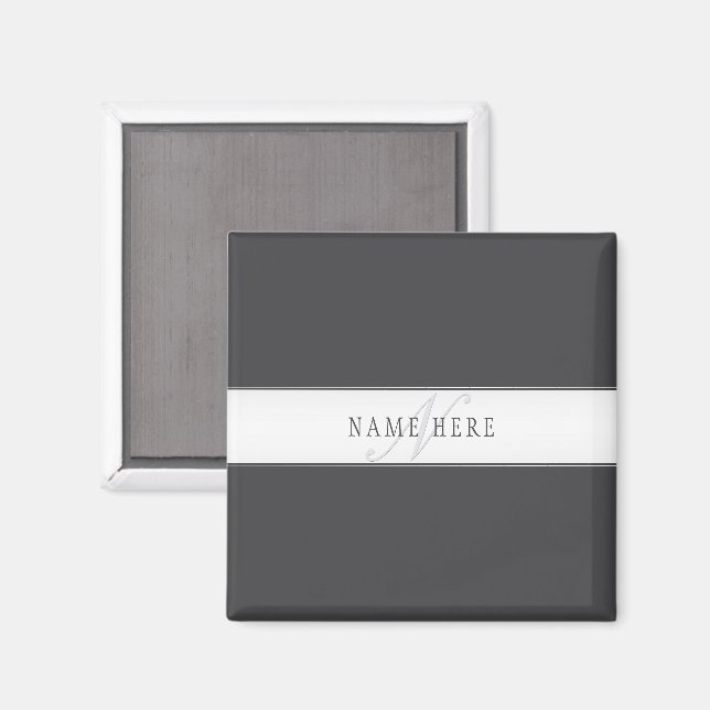 Elegant Name & Monogram | Dark & Light Grey  Magnet (Front/Back)