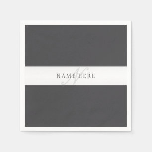 Elegant Name & Monogram Dark & Light Grey Napkins