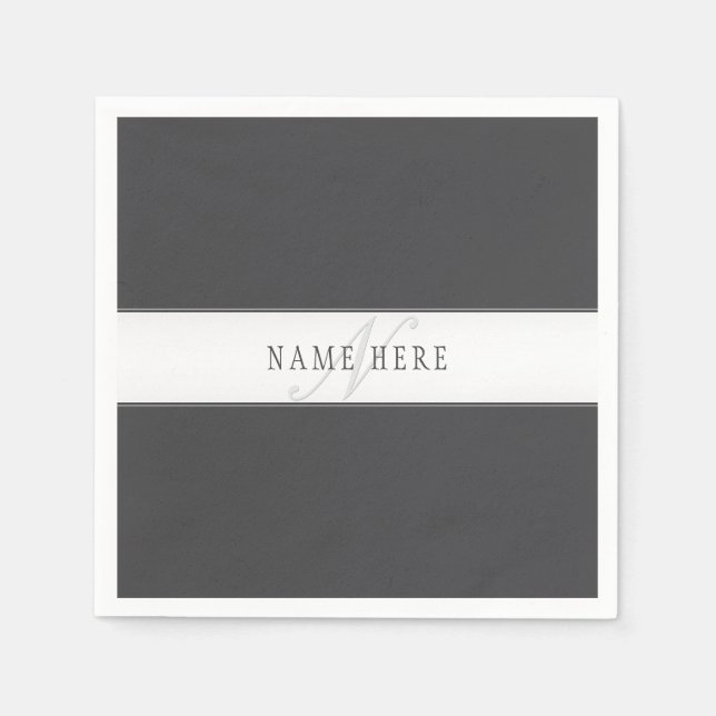 Elegant Name & Monogram | Dark & Light Grey  Napkins (Front)