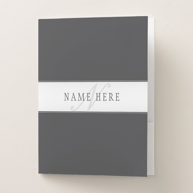 Elegant Name & Monogram | Dark & Light Grey  Pocket Folder (Front)