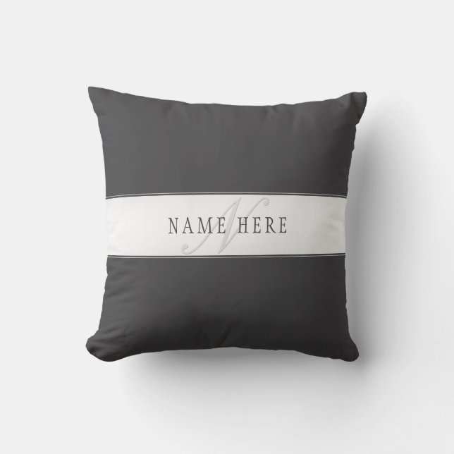 Elegant Name & Monogram | Dark & Light Grey  Throw Pillow (Front)