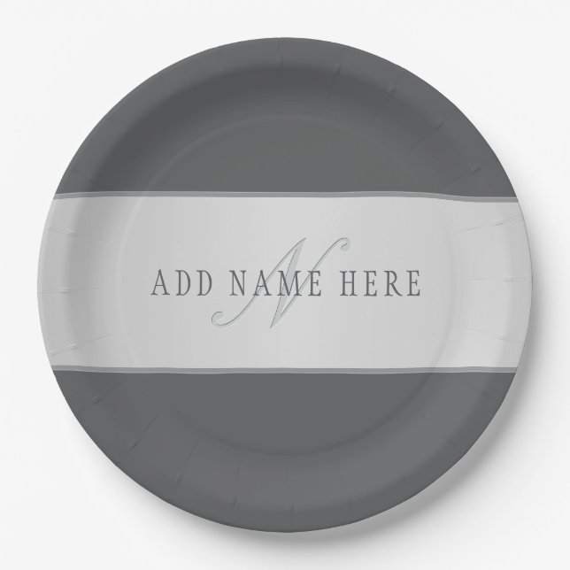 Elegant Name & Monogram Lettering (or other text) Paper Plates (Front)