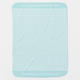 Elegant Name Monogram Robin's Egg Blue Gingham Baby Blanket