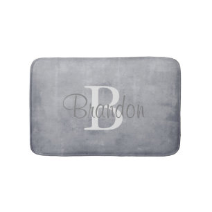 Elegant name monogram rustic Gray Bath Mat