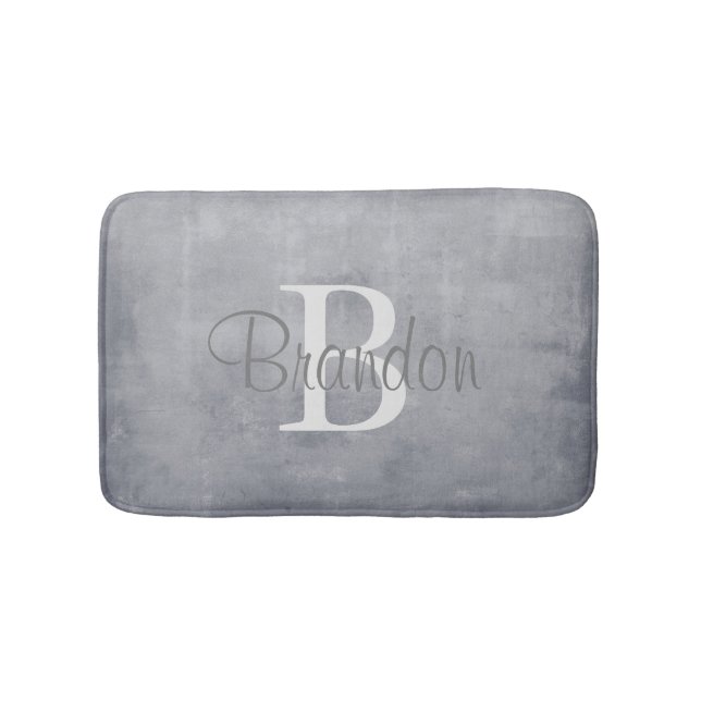 Elegant name monogram rustic Gray Bath Mat (Front)
